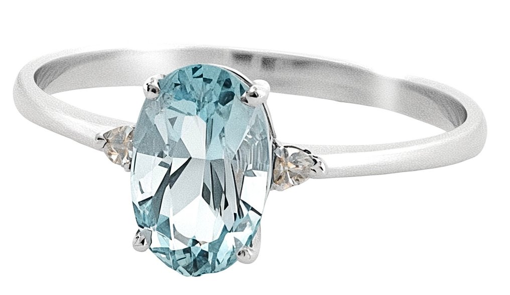 没有保留价 - 戒指 - 18K包金 白金 海蓝宝石 - 钻石 #2.1