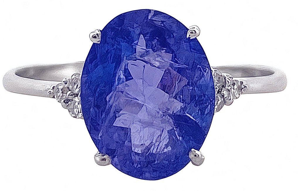 没有保留价 - 戒指 - 18K包金 白金 坦桑石 - 钻石 #1.0