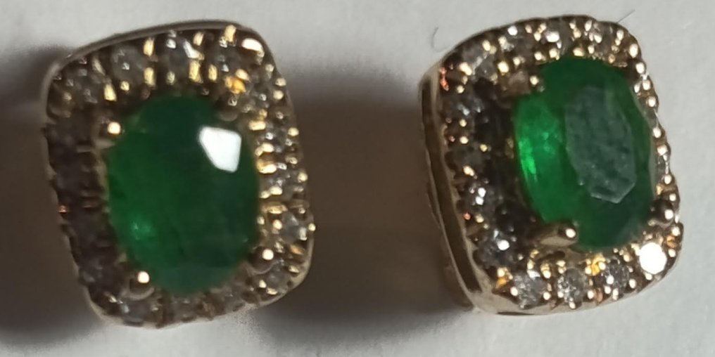 耳环 - 18K包金 黄金 -  0.48ct. tw. 祖母绿 - 钻石 #1.0