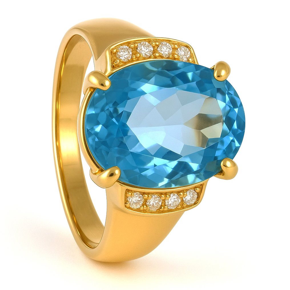 Δαχτυλίδι - 18 καράτια Κίτρινο χρυσό - 4.28ct. tw. Τοπάζιο - Διαμάντι #1.0