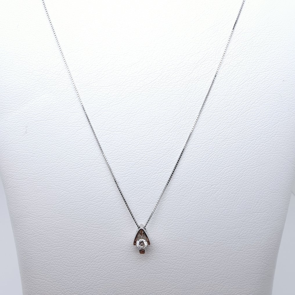 吊墜頸鏈 - 18 克拉 白金 鉆石 (天然)  #1.0