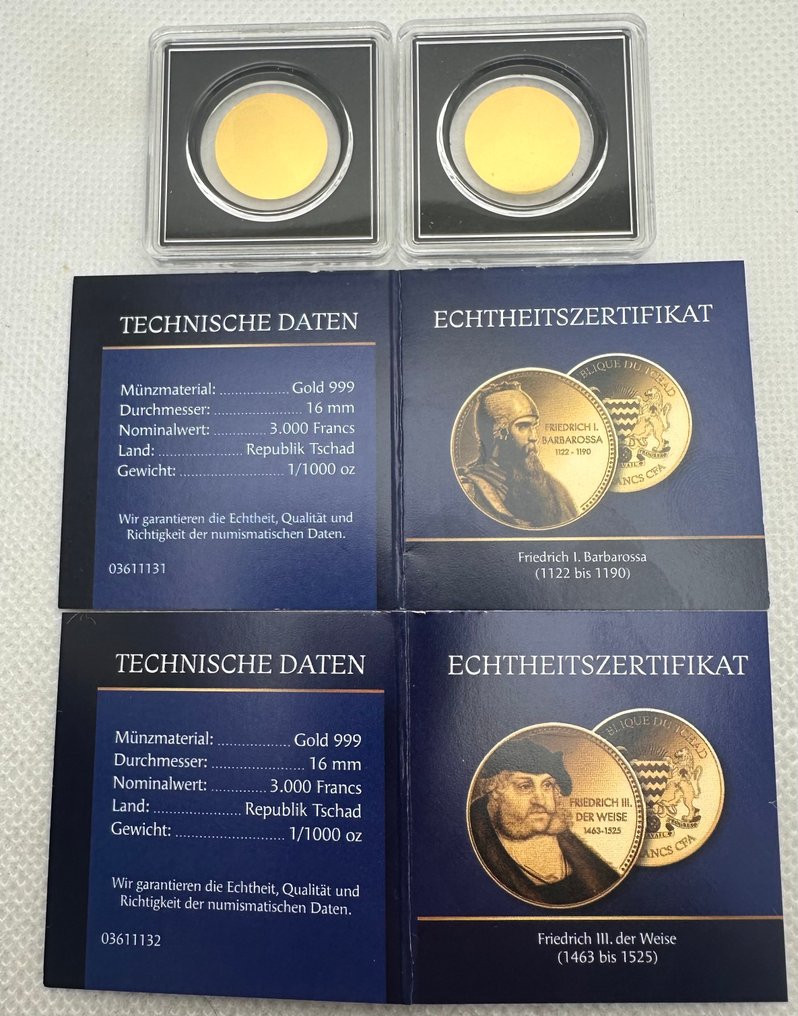 Tchad. Medal ND  , oro   (.999) (2 bars)  (Ingen mindstepris) #3.2