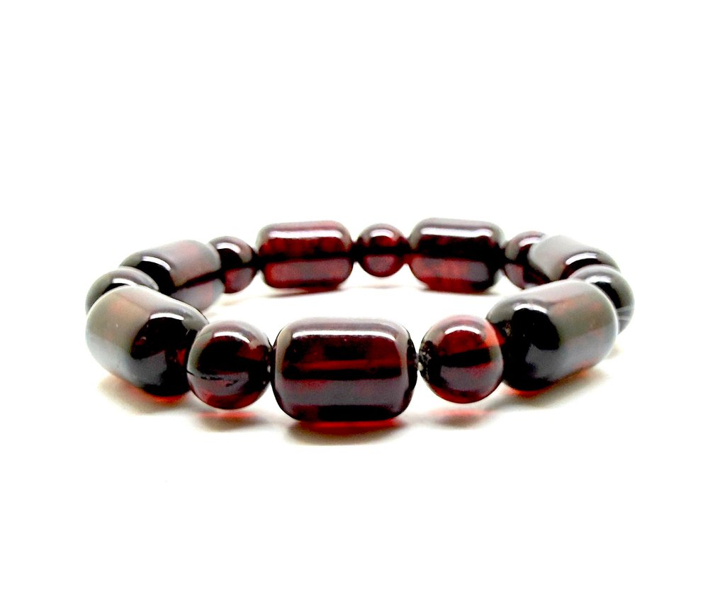 手链,波罗的海琥珀,圆形和桶形珠子,樱桃色,重22.4克 - 琥珀 - Baltic amber - succinite #2.1