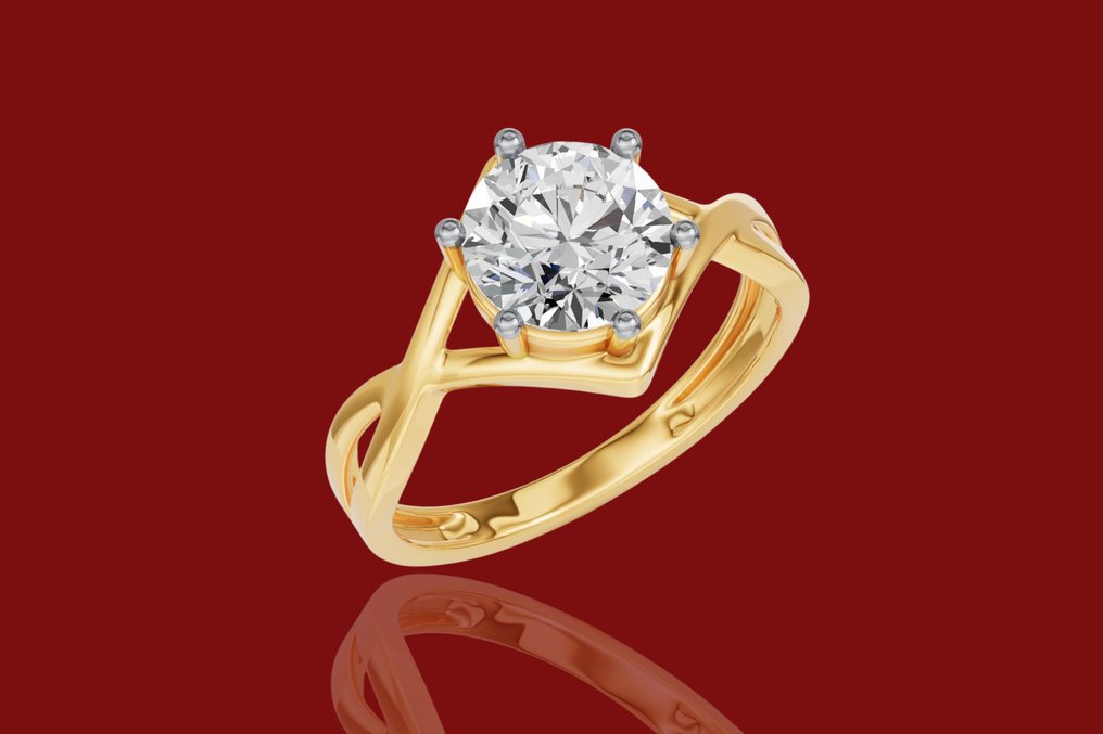 Ring - 14 karat Gull -  2.08ct. tw. Diamant (Lab-dyrket) #4.3