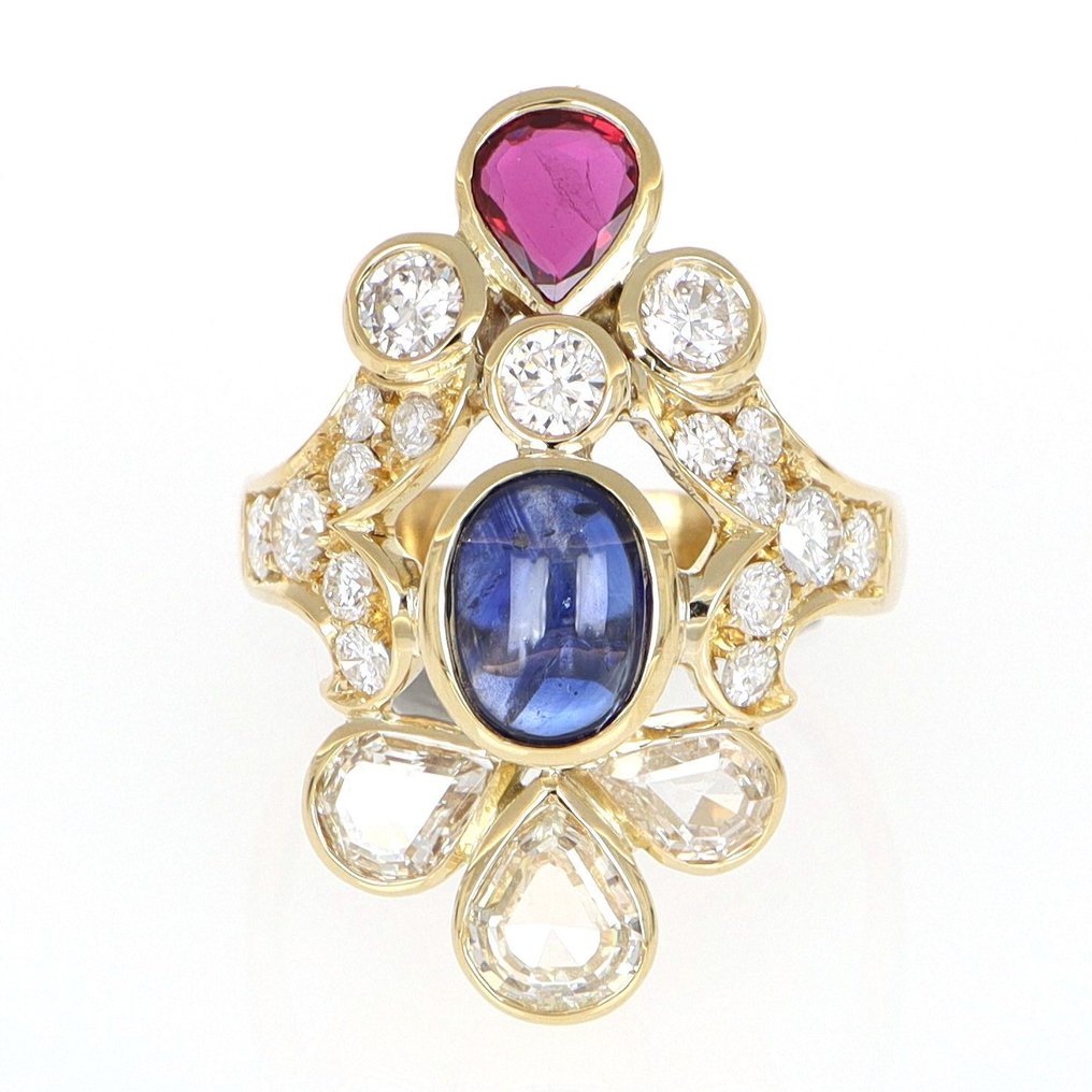 χωρίς τιμή ασφαλείας - Δαχτυλίδι - 18 καράτια Κίτρινο χρυσό Ζαφείρι - Διαμάντι #1.0