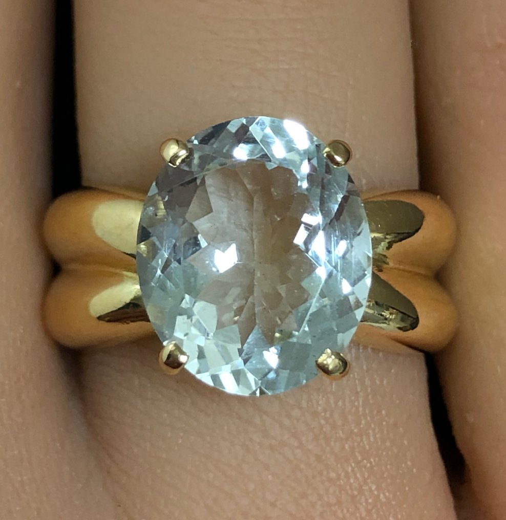 Sans prix de réserve - Bague - 18 carats Or jaune -  4.21ct. tw. Aigue-marine #1.0