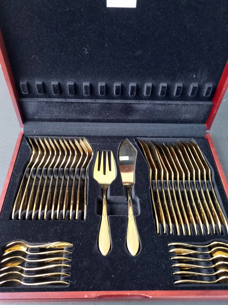 SBS Solingen - 餐桌用具 - 12人鱼类餐具套装，24K硬金镀层 - 镀金 #1.0