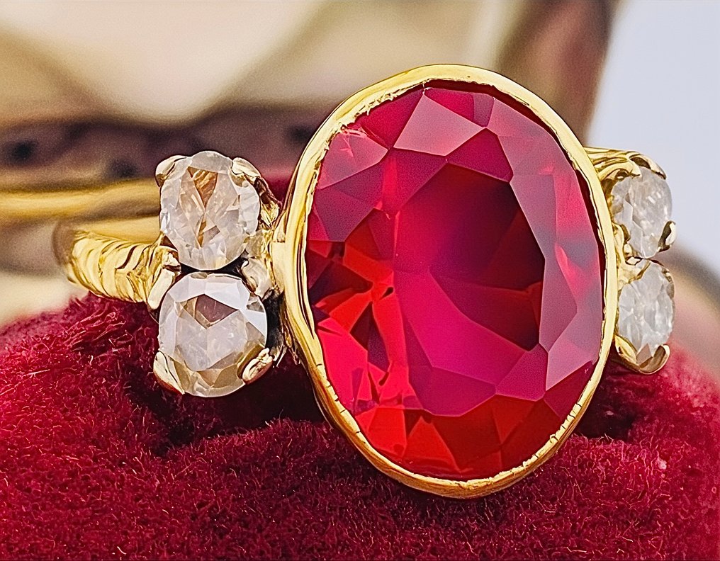 沒有保留價 - 戒指 - 9 節 黃金, 銀 紅寶石 - 鉆石 #2.1