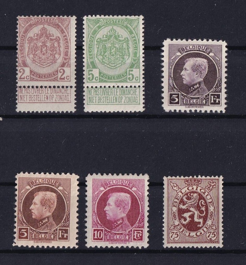 比利時 1894/1936 - POSTFRIS系列，配有徽章、Montenez小型徽章、象征骑士的狮子徽章…… - OBP/COB tussen 68 en 445 #1.0