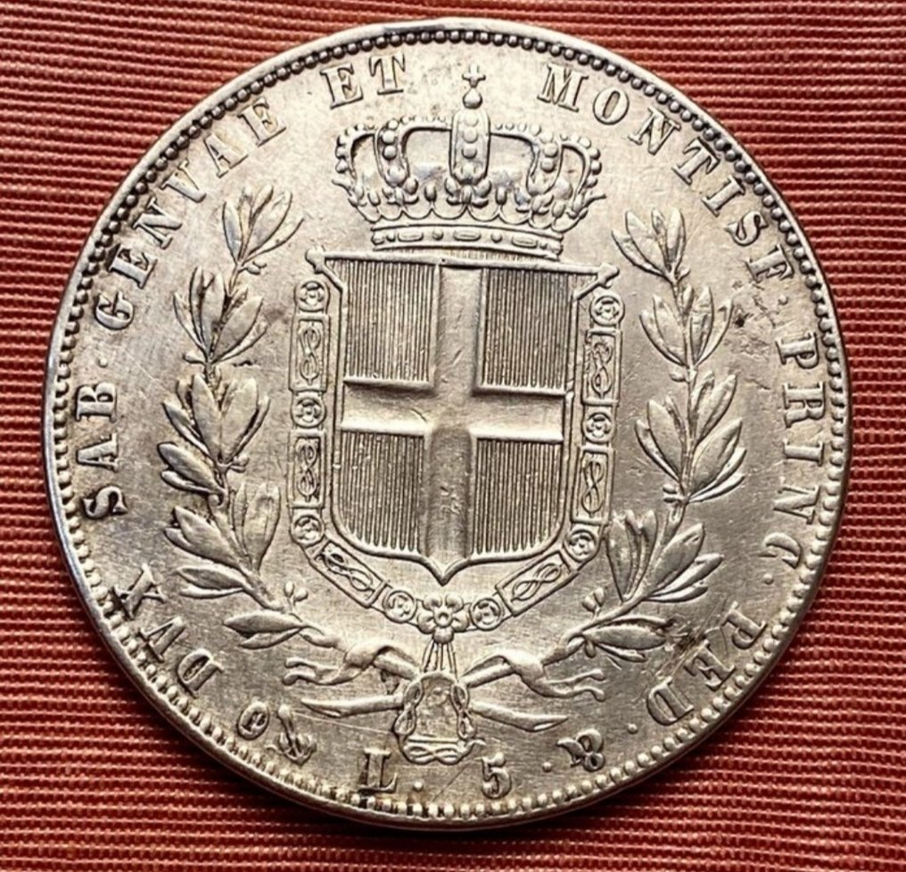義大利薩伏依 Carlo Alberto. 5 Lire 1844 Genova  (沒有保留價) #1.0