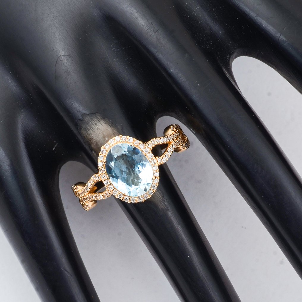 没有保留价 - 戒指 - 14K包金 黄金 -  1.83ct. tw. 海蓝宝石 - 钻石 #1.0