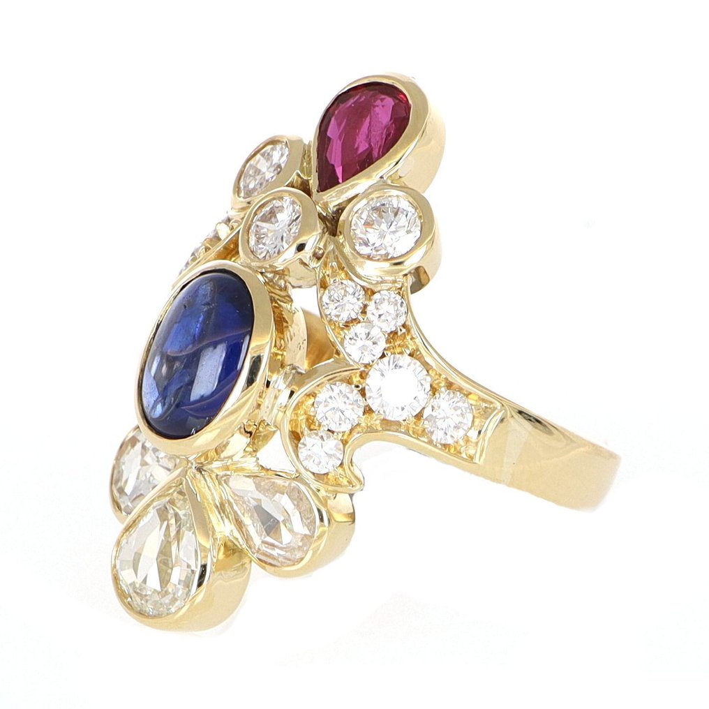 χωρίς τιμή ασφαλείας - Δαχτυλίδι - 18 καράτια Κίτρινο χρυσό Ζαφείρι - Διαμάντι #1.0