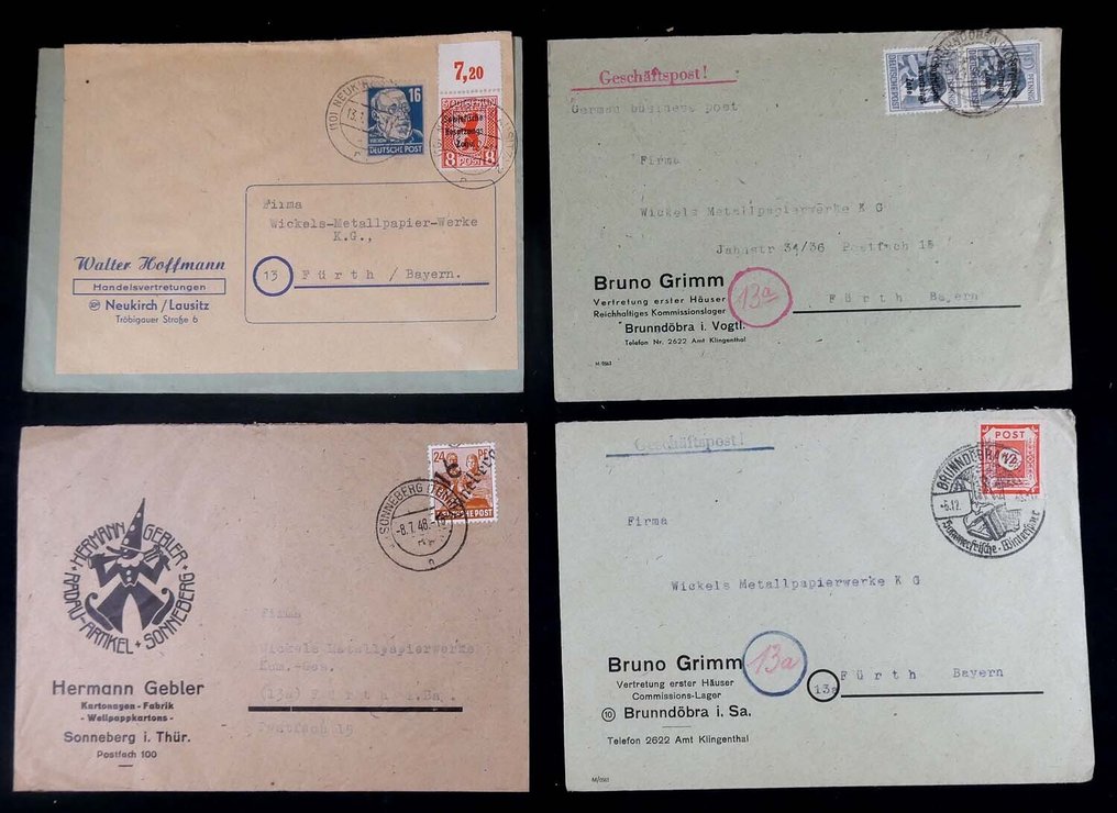 Geallieerde bezetting - Duitsland (Sovjet-zone)  - Zakelijke correspondentie SBZ circa 1945-1950 met Einschreiben, geïllustreerde omslagen, censuren #2.1