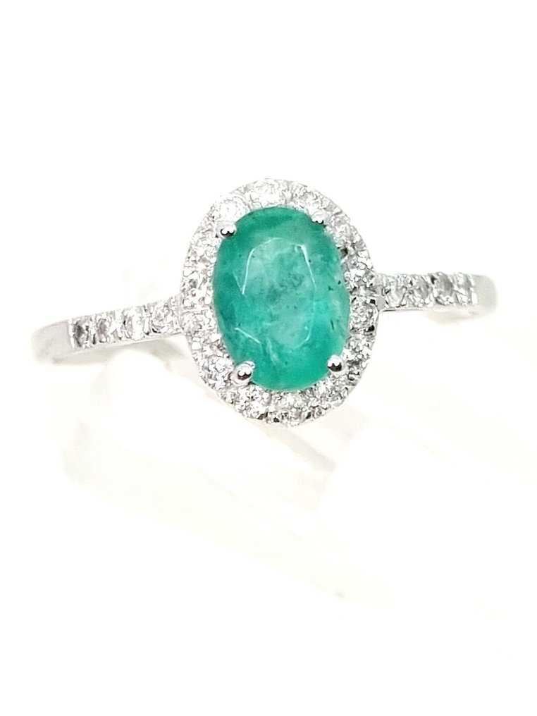 戒指 - 18K包金 白金 祖母绿 - 钻石 #2.1