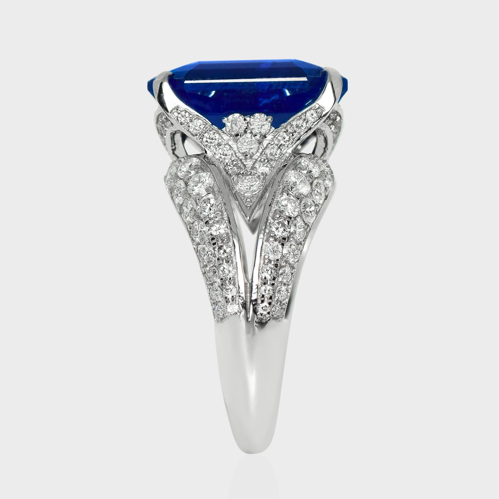χωρίς τιμή ασφαλείας - Δαχτυλίδι - 14 καράτια Λευκός χρυσός, IGI 9,93 καράτια έντονο βαθύ μπλε -  11.43ct. tw. Ζαφείρι - Διαμάντι #4.3