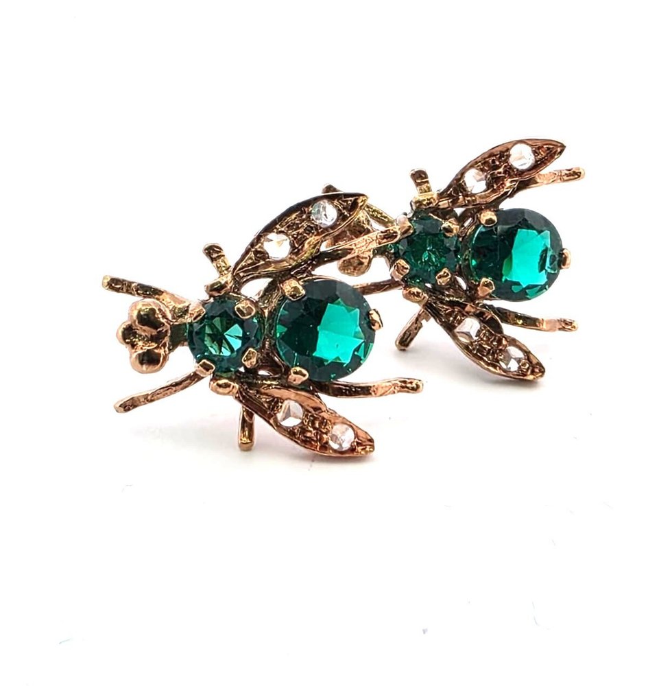 Senza prezzo di riserva - Orecchini - 9 kt Oro rosa, Argento Smeraldo - Diamante #1.0