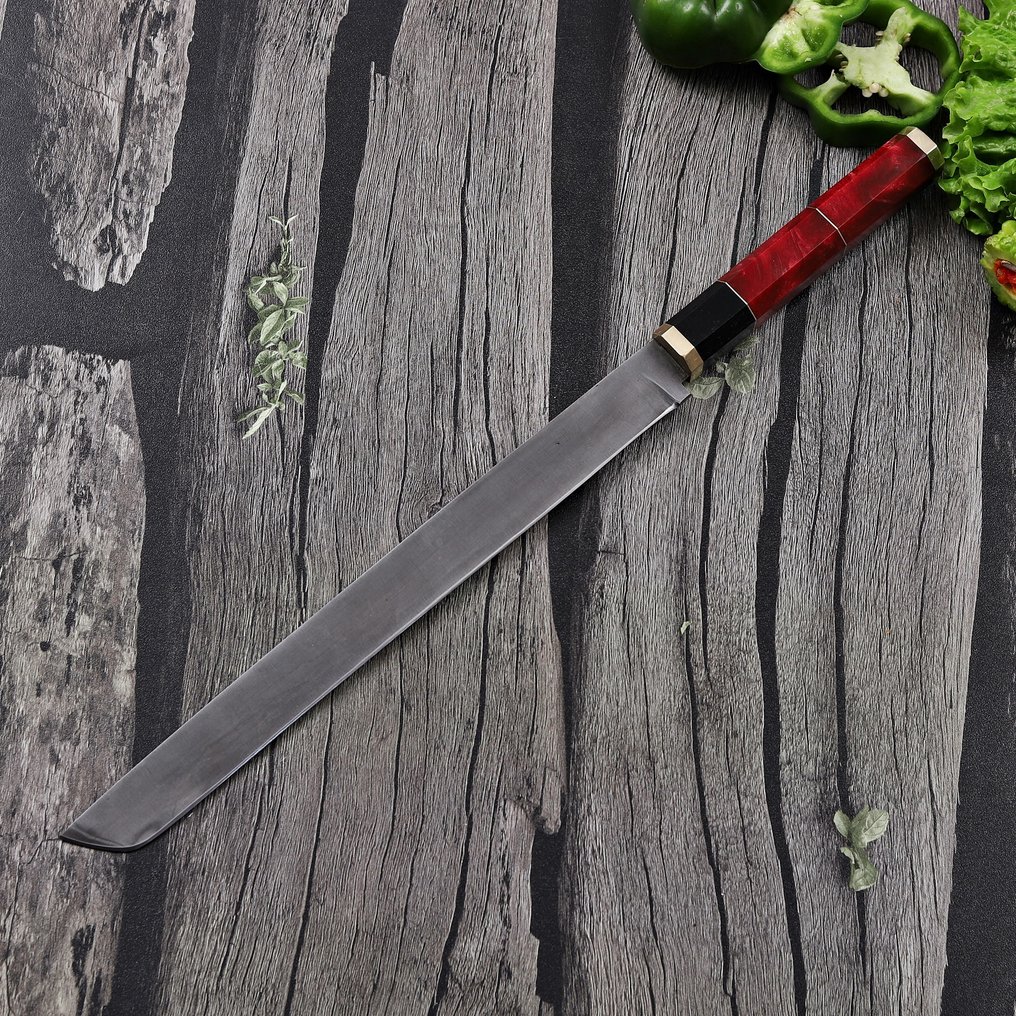 Handmade Professional Long Kitchen Knife – Artisan Crafted Slicer - Τραπεζομάχαιρο - Χάλυβας, Ρητίνη - A143 #1.0