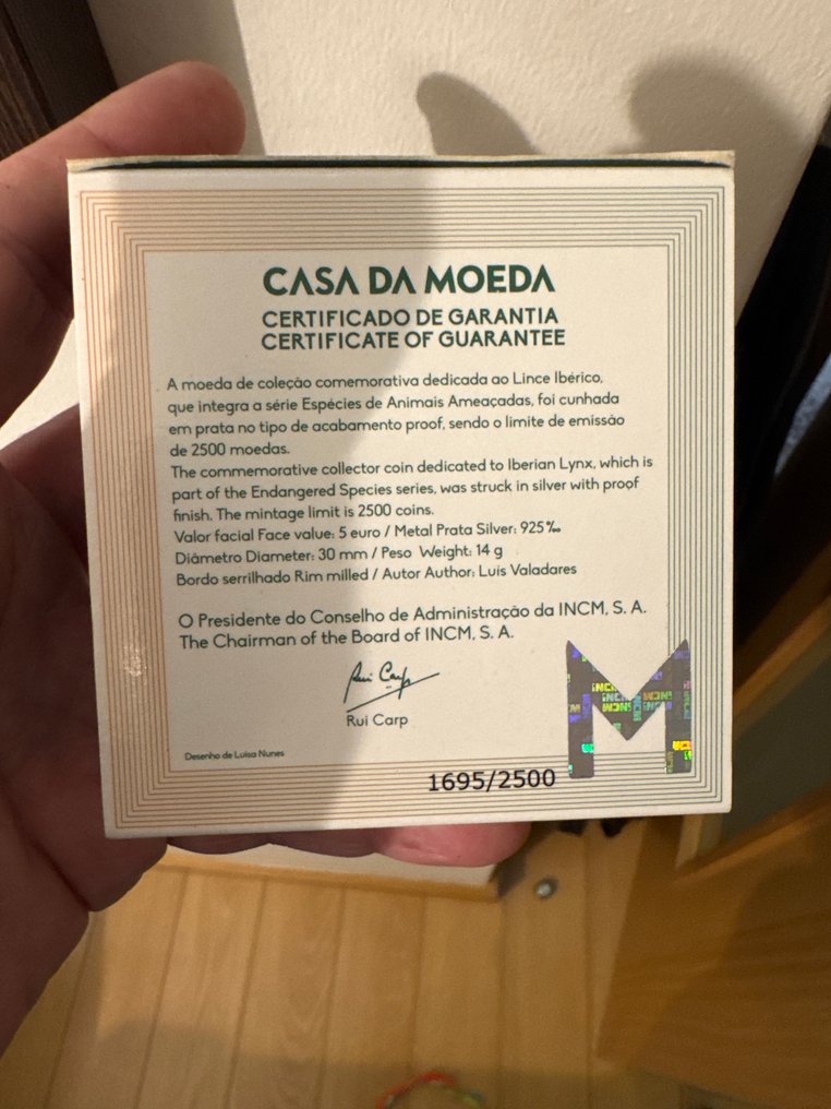Πορτογαλία. 5 Euro 2016 "Lince Iberico" Proof #1.0
