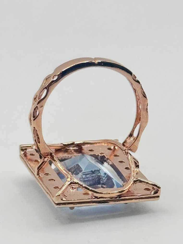 χωρίς τιμή ασφαλείας - Δαχτυλίδι - 9 kt. Ροζ χρυσό, Ασημί Ακουαμαρίνης - Διαμάντι #4.3