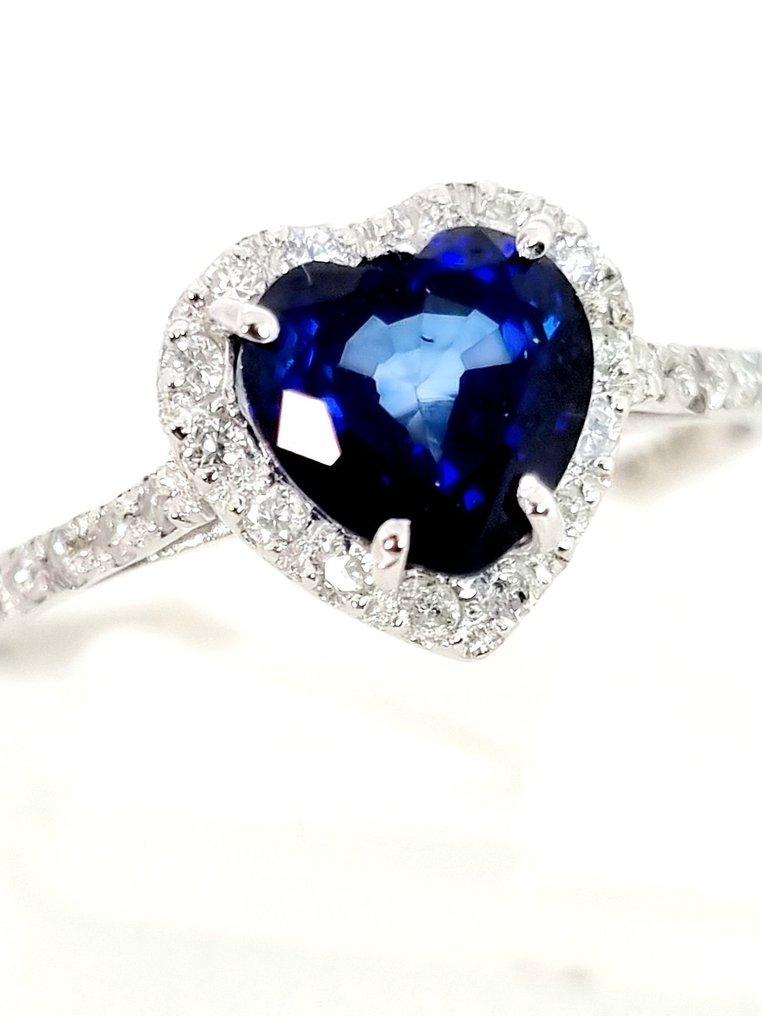 戒指 - 18K包金 白金 蓝宝石 - 钻石 #1.0