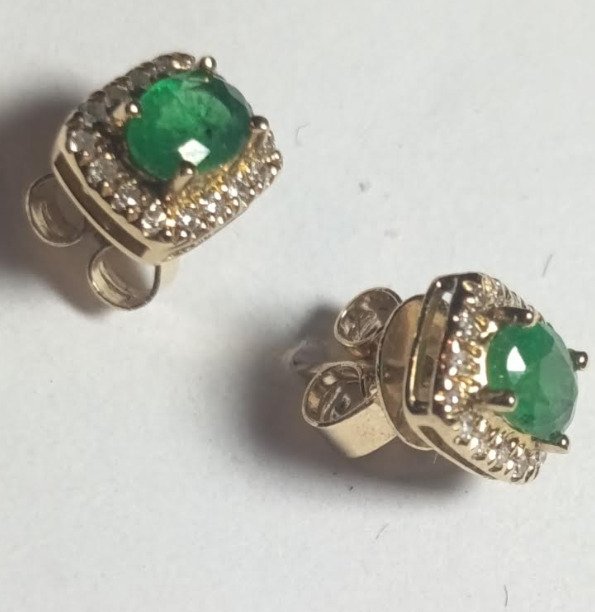 耳环 - 18K包金 黄金 -  0.48ct. tw. 祖母绿 - 钻石 #1.0