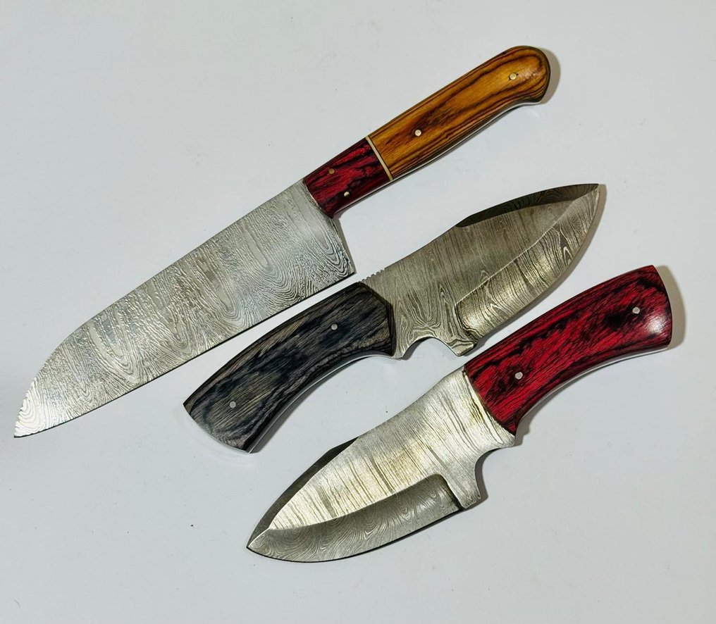 厨刀 -  厨房桌刀（0113） - 美国异国木柄与1095/15N20折叠钢 - 美国 - 厨房餐桌刀 #4.3