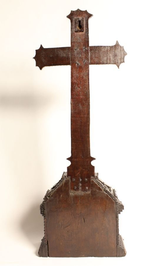  Kruis - Hout, Canvas, Metaal - 1850-1900 - Tramp art cross/shrine - 44 cm  #4.3