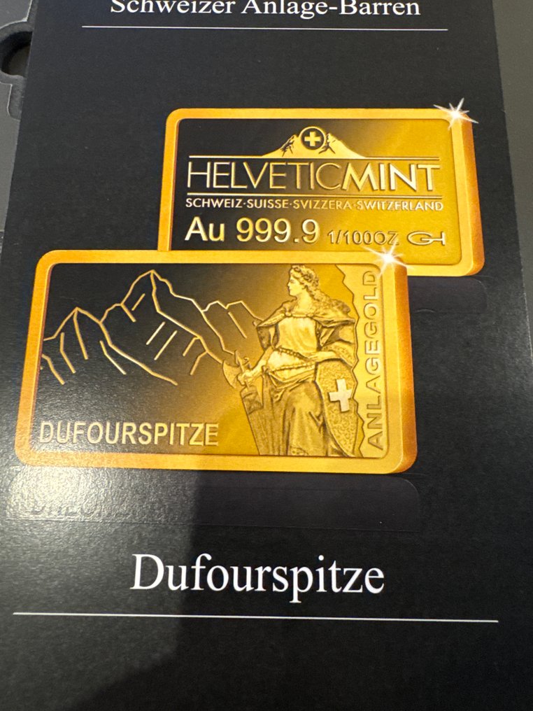 Sveitsi. Gold medal Dufourspitze 1/100 oz(.999) mit CoA  (Ei pohjahintaa) #3.2