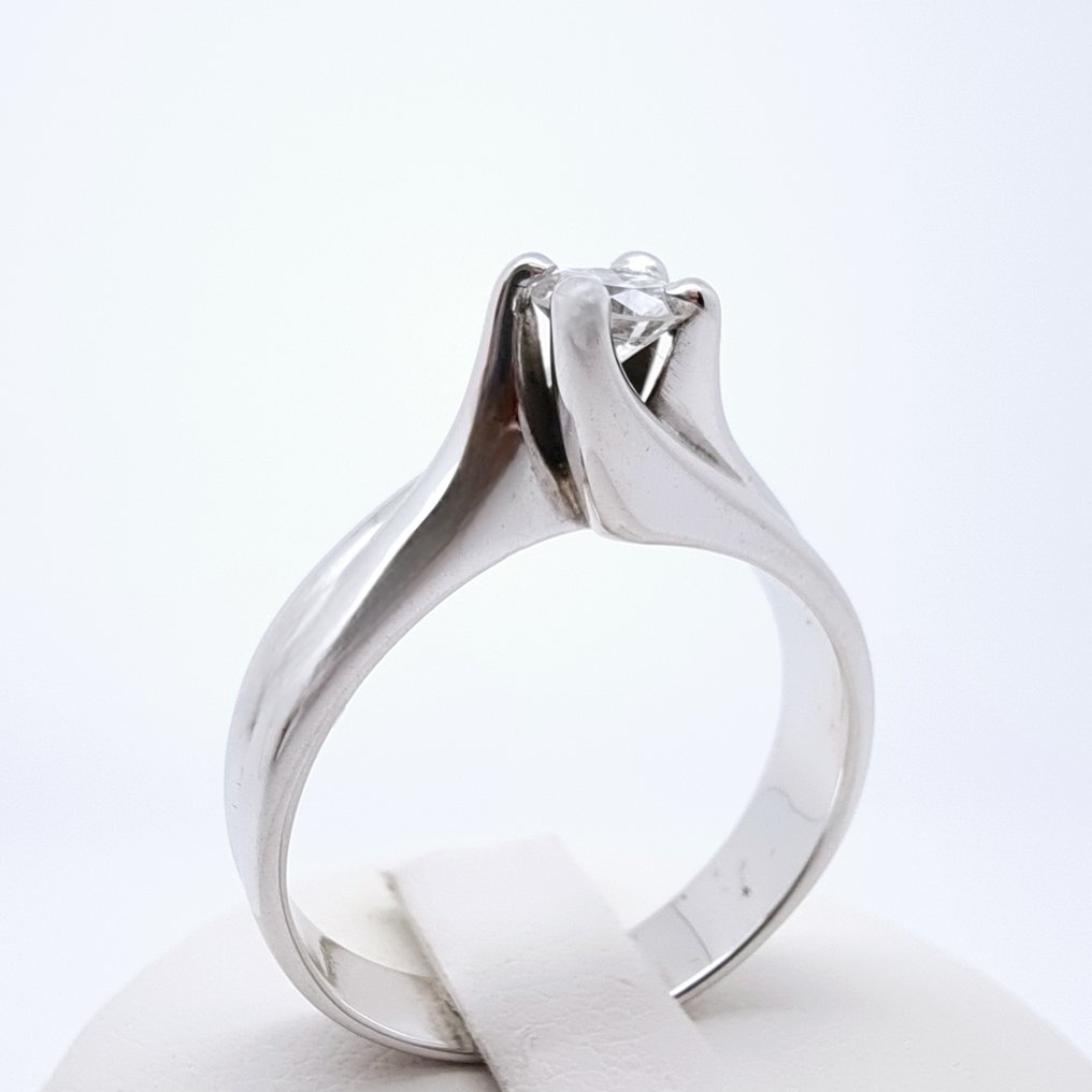 戒指 - 18K包金 白金 钻石 (天然)  #1.0