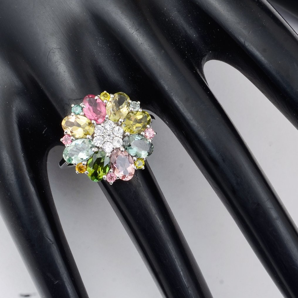 沒有保留價 - 戒指 鉑金 -  3.71ct. tw. 電氣石 - 藍寶石 #1.0