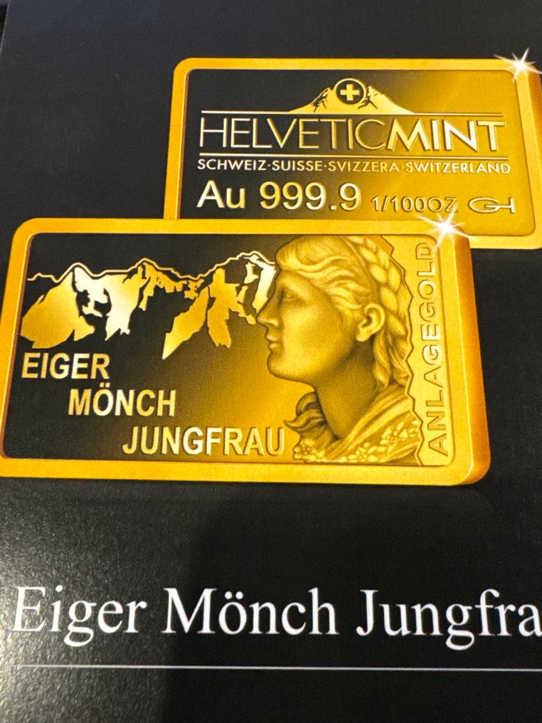 Zwitserland. Gold medal Eiger Mönch Jungfrau 1/100 oz(.999) mit CoA  (Zonder minimumprijs) #2.1