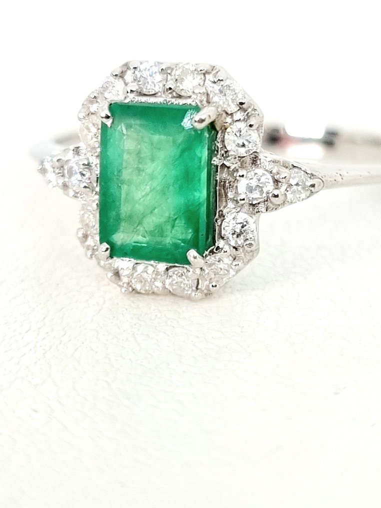 Ring - 18 karaat Witgoud Smaragd - Diamant #2.1