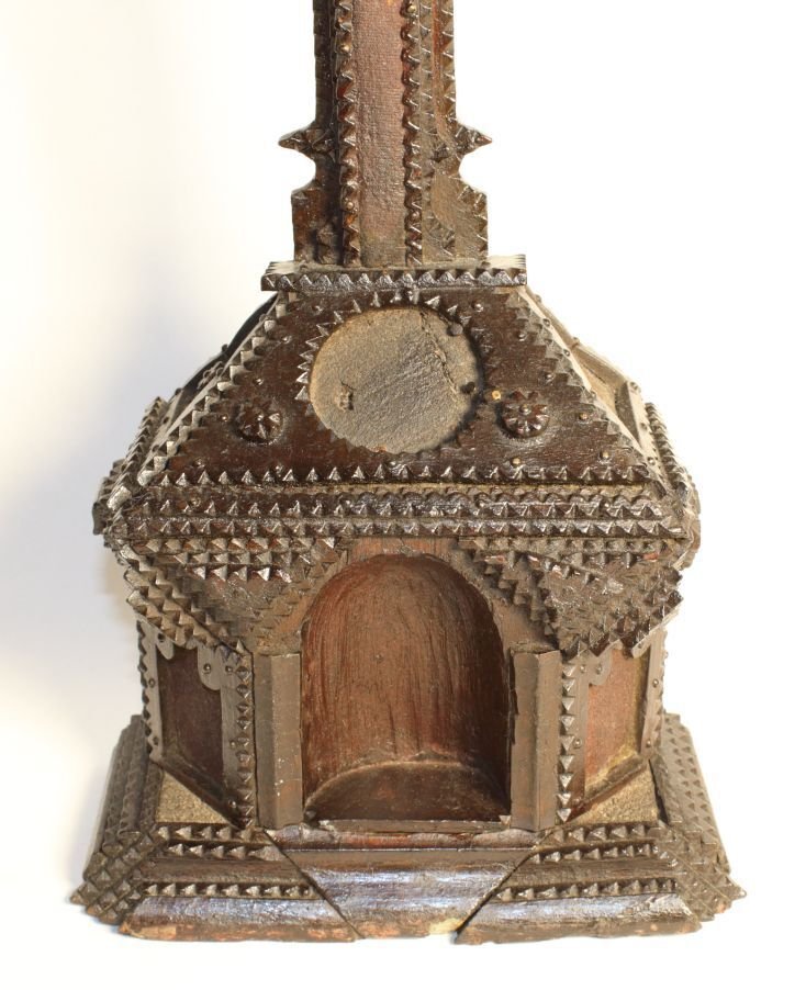  Kruis - Hout, Canvas, Metaal - 1850-1900 - Tramp art cross/shrine - 44 cm  #1.0