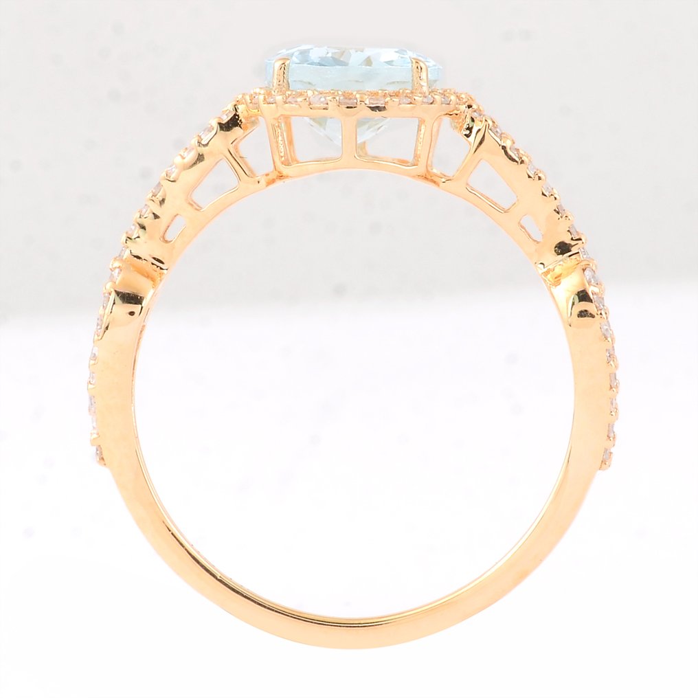 没有保留价 - 戒指 - 14K包金 黄金 -  1.83ct. tw. 海蓝宝石 - 钻石 #3.2