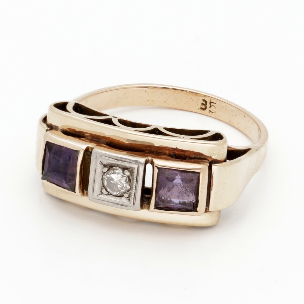 Δαχτυλίδι - 14 καράτια Κίτρινο χρυσό Διαμάντι (Φυσικό) - Αμέθυστος #1.0