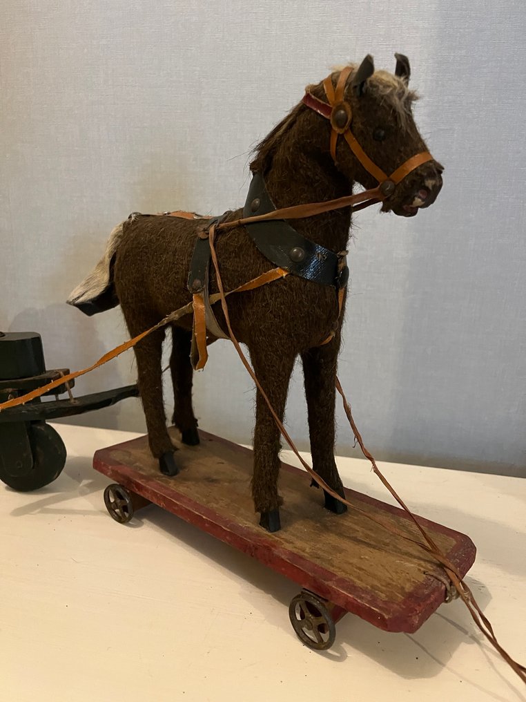 Merkloos - Legetøj Trekkend paard met kar - 1920-1930 #2.1