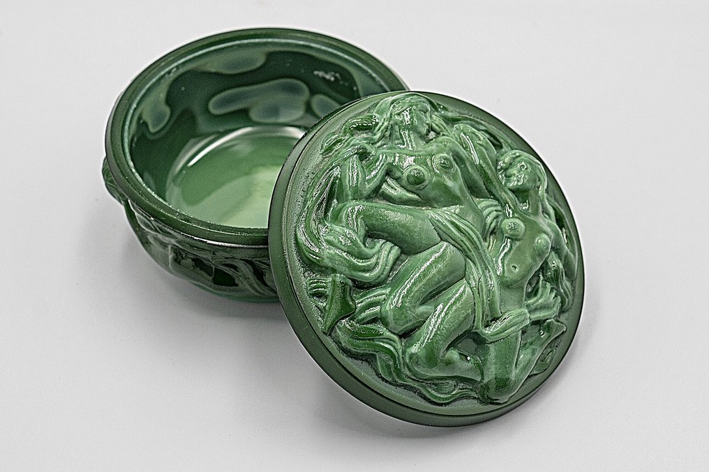 Heinrich Hoffmann Art Deco Malachite Glass Jewellery Box-Nude Figures, 1920 - Κουτί κοσμημάτων - Malachite #4.3