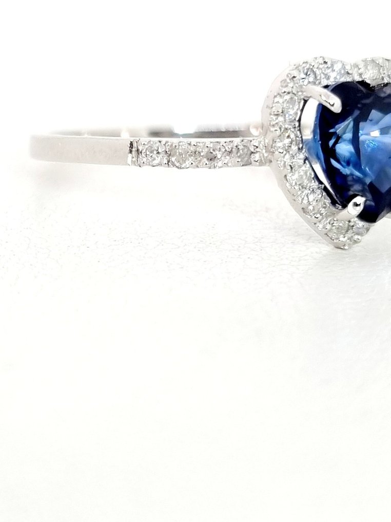 戒指 - 18K包金 白金 蓝宝石 - 钻石 #4.3