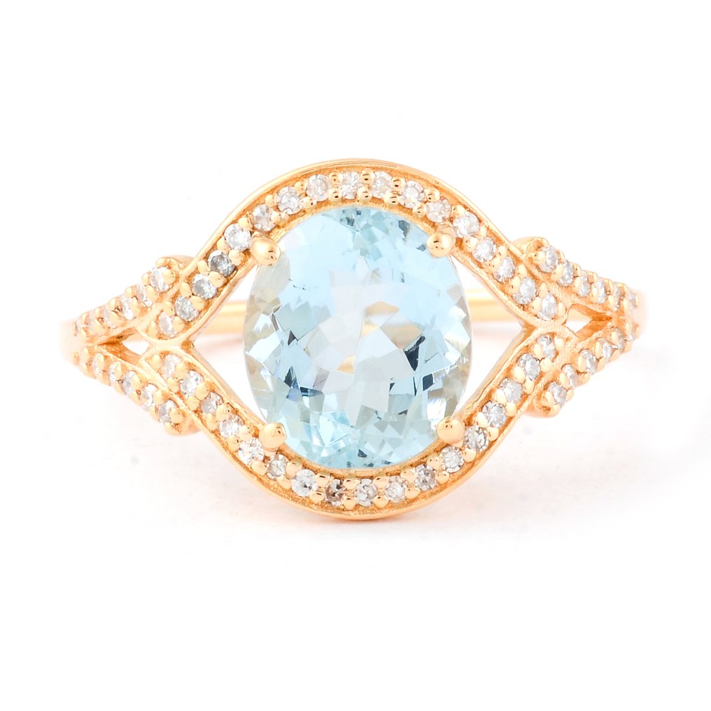 没有保留价 - 戒指 - 14K包金 黄金 - 1.82ct. tw. 海蓝宝石 - 钻石 #1.0