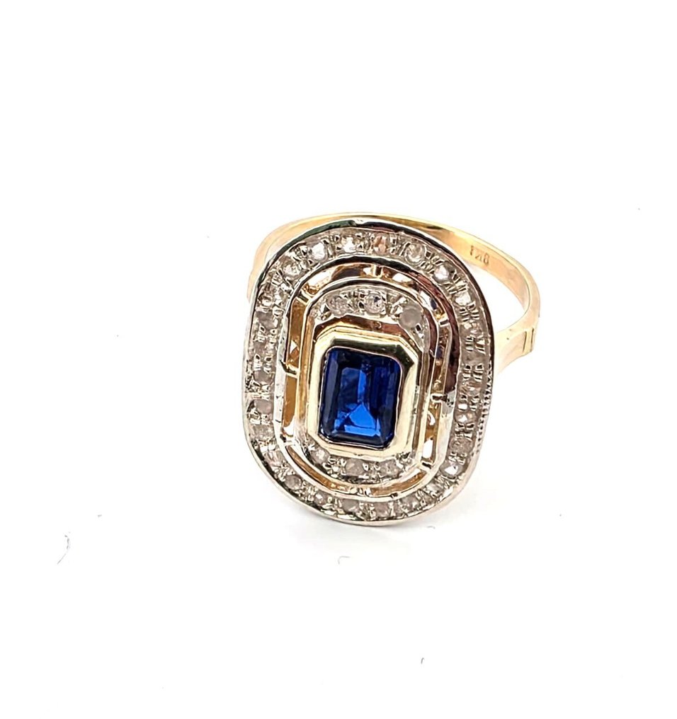 Ohne mindestpreis - Ring - 9 Kt Gelbgold, Silber Saphir - Diamant #1.0