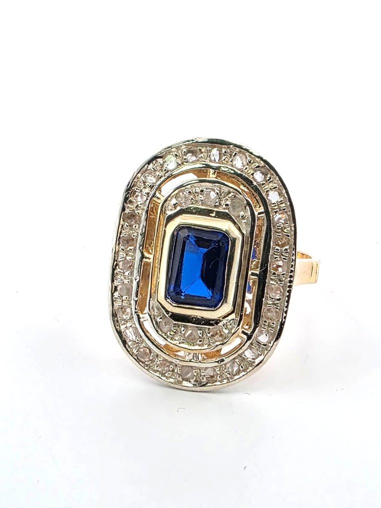 Ohne mindestpreis - Ring - 9 Kt Gelbgold, Silber Saphir - Diamant #1.0