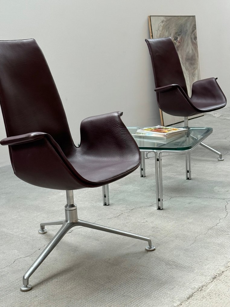 Walter Knoll - Preben Fabricius, Jorgen Kastholm - Πολυθρόνα (2) - FK Lounge Chair 6727-3G - Δέρμα, Αλουμίνιο - καρέκλα περιστροφής #1.0