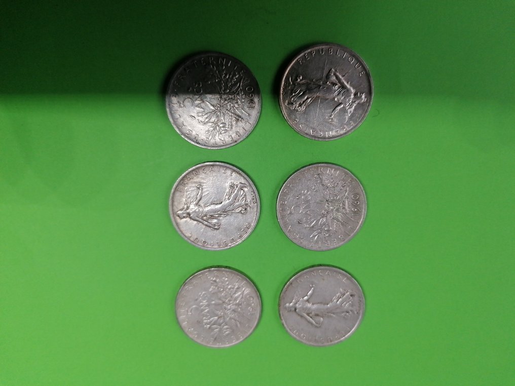 Frankrijk. 5 Francs 1960 Semeuse (6 Munzen) (Zonder minimumprijs) #2.1