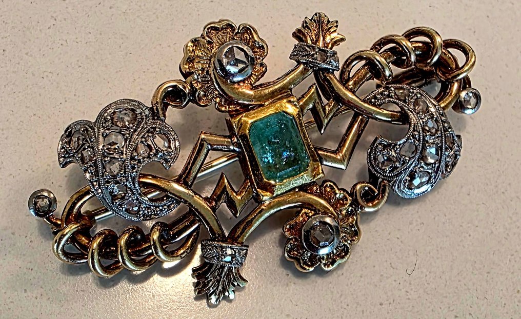 胸針 - 18 克拉 黃金 祖母綠 - 鉆石 - 别针 Fleur de Lys #2.1