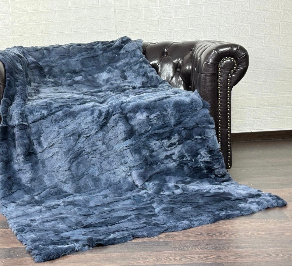 Blå - Grå - Fur Rex Chinchilla - Tæppe  - 220 cm - 110 cm #3.2