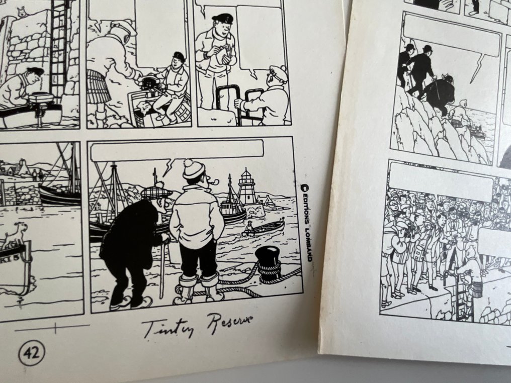 Hergé - 2 Print - Tintin - L île Noire  - 2 Planches imprimées - verso blanc- Lombard - sans les textes- #4.3