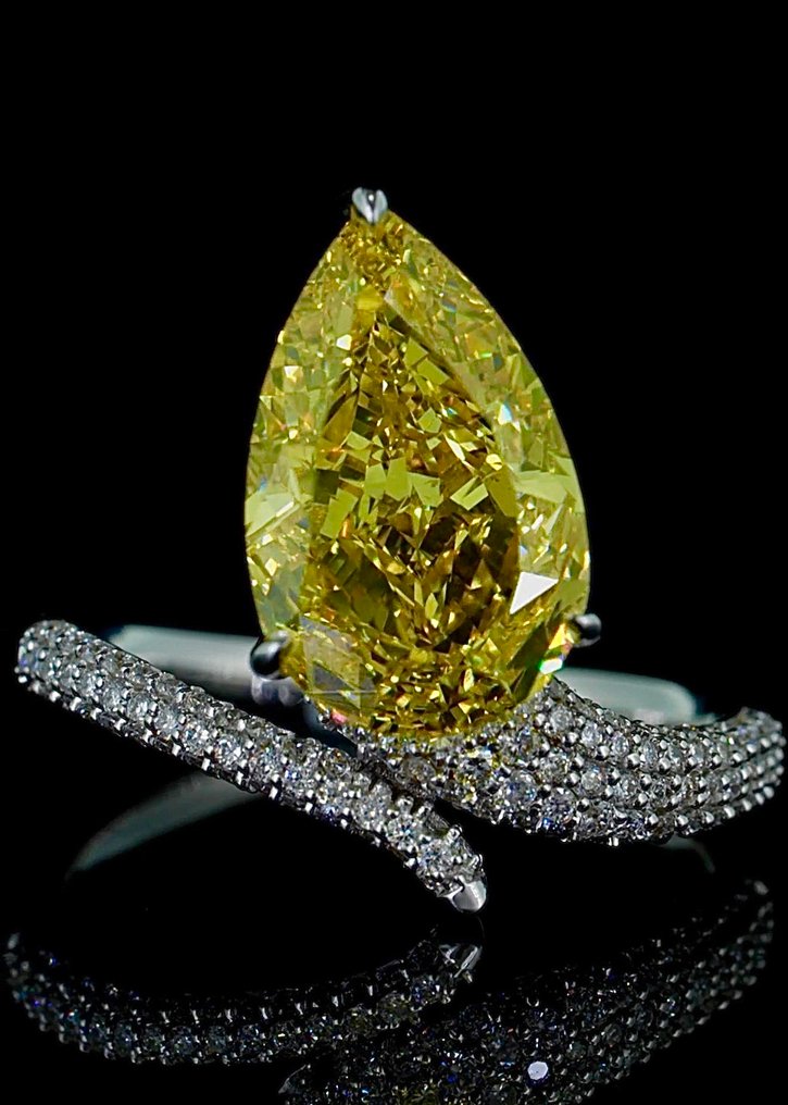 Δαχτυλίδι - 14 καράτια Λευκός χρυσός -  5.50ct. tw. Κίτρινο Διαμάντι (Διαμάντια εργαστηριακής καλλιέργειας με φανταχτερά χρώματα) - Διαμάντι #4.3