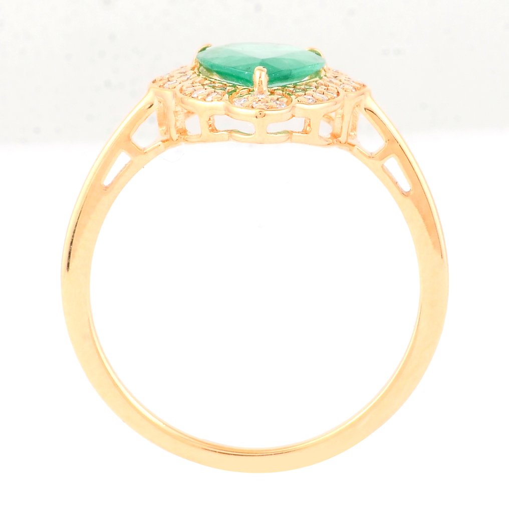 没有保留价 - 戒指 - 14K包金 黄金 -  0.97ct. tw. 祖母绿 - 钻石 #3.2