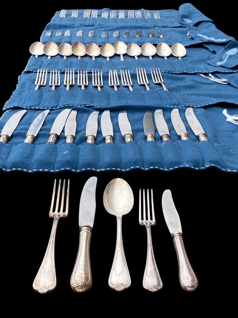 Broggi Milano - Σετ μαχαιροπίρουνων για 12 (58) - Επάργυρο - Κομψό, σπάνιο. #1.0