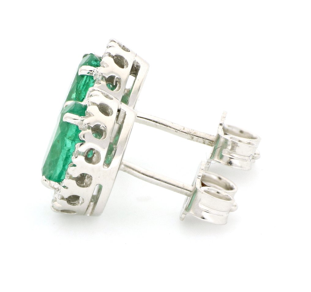 Ingen mindstepris - Øreringe - 18 kraat Hvidguld -  3.00ct. tw. Smaragd - Diamant #4.3